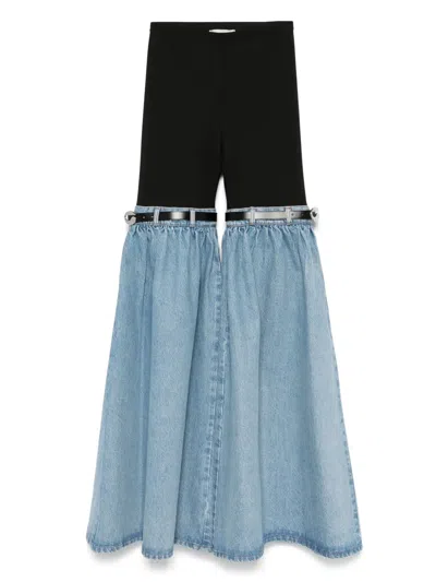 Coperni Hybrid Denim & Jersey Flared Pants In 黑色