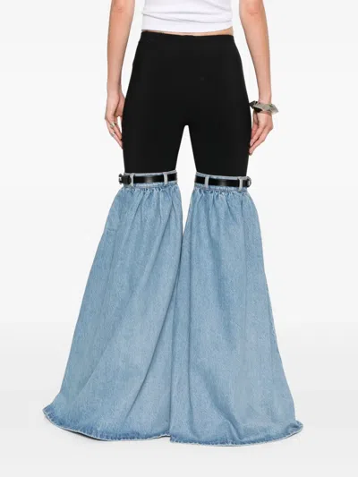 Coperni Hybrid Denim & Jersey Flared Pants In 黑色