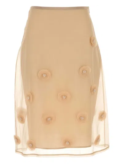 Max Mara Studio Ombrosa Floral Embellished Skirt In Neutrals