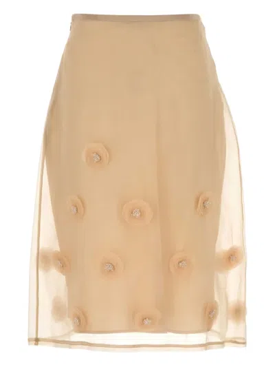 Max Mara Studio Ombrosa Floral Embellished Skirt In Neutrals