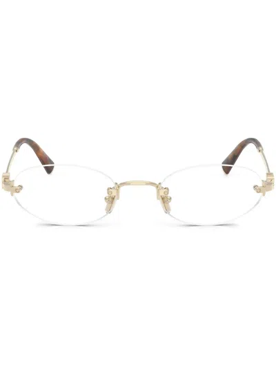 Miu Miu Womens Mu 53wv Oval-frame Metal Optical Glasses Gold