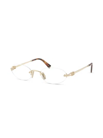 Miu Miu Womens Mu 53wv Oval-frame Metal Optical Glasses Gold