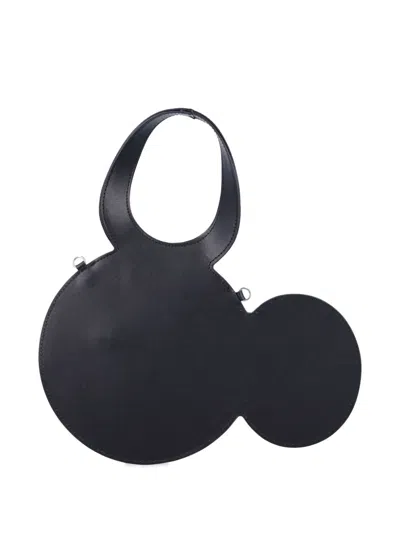 Coperni Mickey Black Handbag With Cut-out Handle And Logo Lettering On The Front In Leather