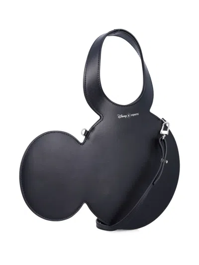 Coperni Mickey Black Handbag With Cut-out Handle And Logo Lettering On The Front In Leather