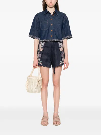 Zimmermann Rhiannon Tuck Shorts In Blue