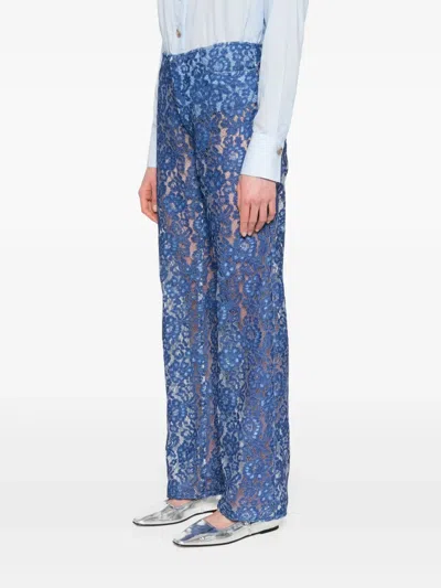 Rame Floral-lace Trousers In Blue