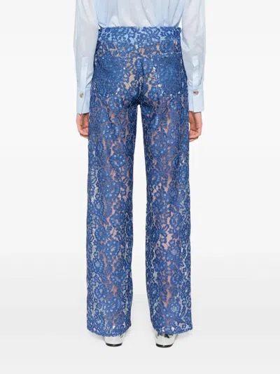 Rame Floral-lace Trousers In Blue