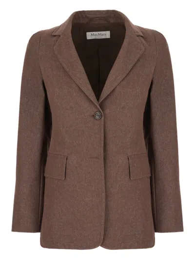 Max Mara Cotton Blazer With Notched Lapel And Flap Pockets In Brown