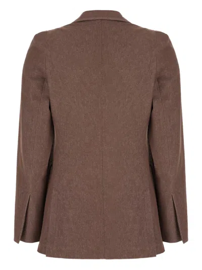 Max Mara Cotton Blazer With Notched Lapel And Flap Pockets In Brown
