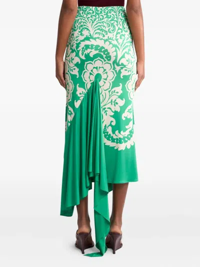 Etro Ruffled Printed Stretch-cady Midi Skirt In Green