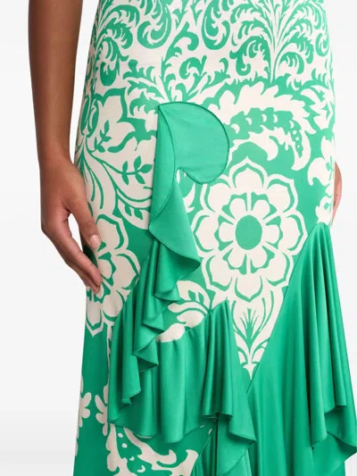 Etro Ruffled Printed Stretch-cady Midi Skirt In Green