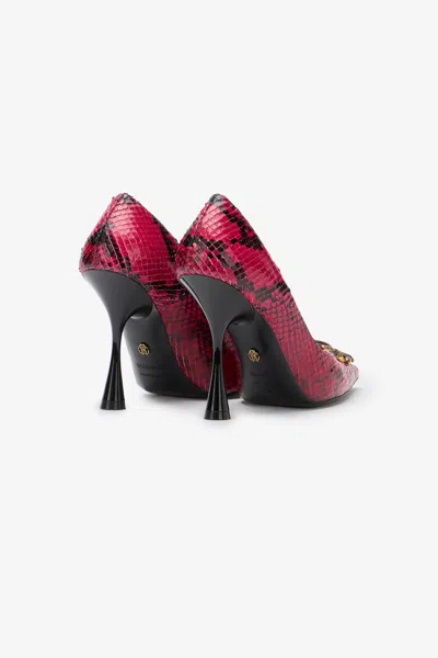 Roberto Cavalli Python Print Pumps With Monogram Mirror Snake In Fuchsia