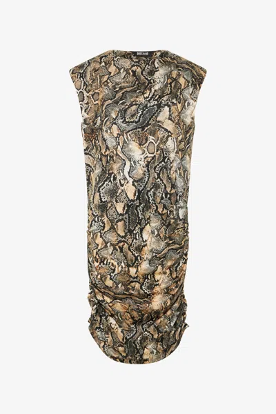 Roberto Cavalli Mini Dress With Python Print In 716 Marzapan + 738 C