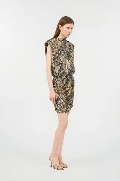 Roberto Cavalli Mini Dress With Python Print In 716 Marzapan + 738 C