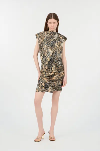 Roberto Cavalli Mini Dress With Python Print In 716 Marzapan + 738 C