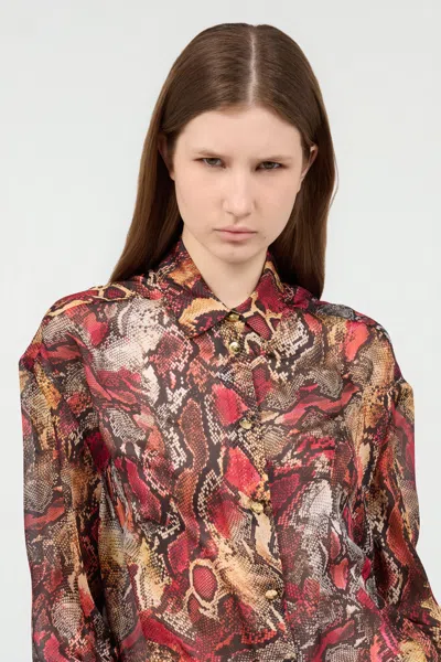 Roberto Cavalli Shirt With Python Print In Emberglow