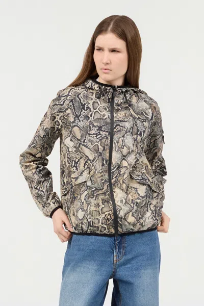 Roberto Cavalli Hooded Jacket With Python Print In Corteccia