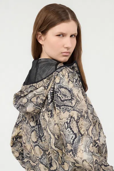 Roberto Cavalli Hooded Jacket With Python Print In Corteccia