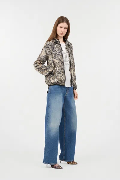 Roberto Cavalli Hooded Jacket With Python Print In Corteccia