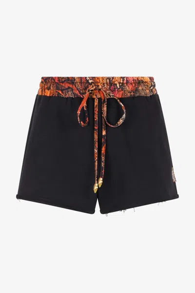 Roberto Cavalli Sporty Shorts With Python Print At Waist In 899 Black + 576 Embe