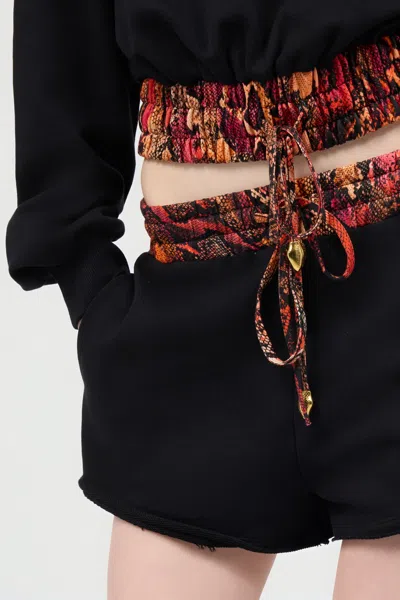 Roberto Cavalli Sporty Shorts With Python Print At Waist In 899 Black + 576 Embe
