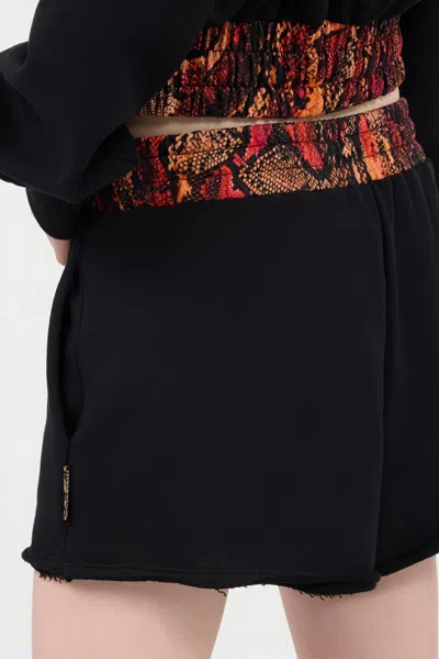 Roberto Cavalli Sporty Shorts With Python Print At Waist In 899 Black + 576 Embe