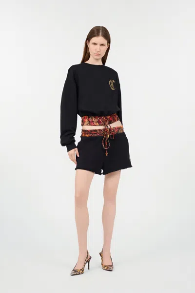 Roberto Cavalli Sporty Shorts With Python Print At Waist In 899 Black + 576 Embe
