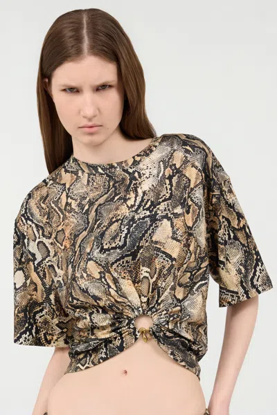 Roberto Cavalli Crop Top With Python Print In 716 Marzapan + 738 C