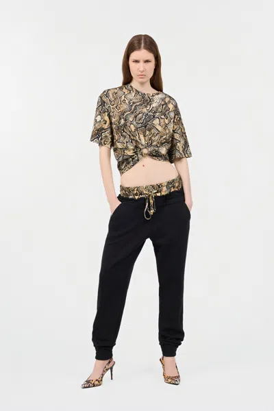 Roberto Cavalli Crop Top With Python Print In 716 Marzapan + 738 C