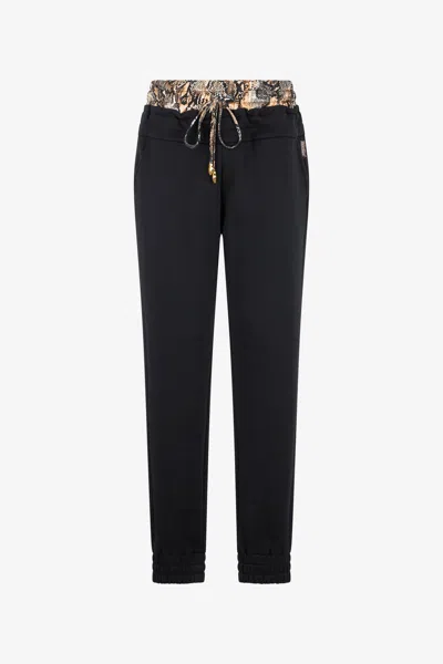 Roberto Cavalli Sporty Trousers With Python Print At Waist In 899 Black + 716 Marz