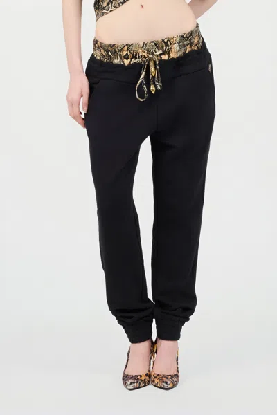 Roberto Cavalli Sporty Trousers With Python Print At Waist In 899 Black + 716 Marz