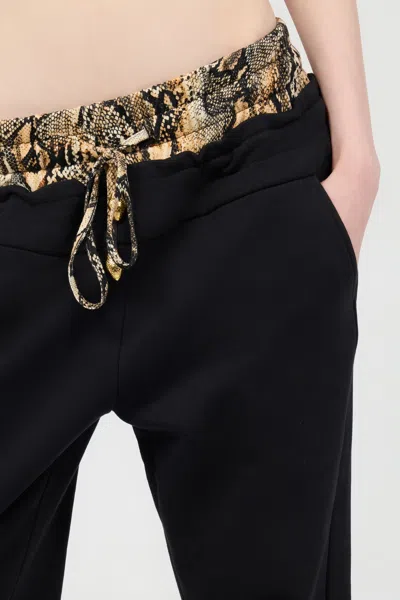Roberto Cavalli Sporty Trousers With Python Print At Waist In 899 Black + 716 Marz