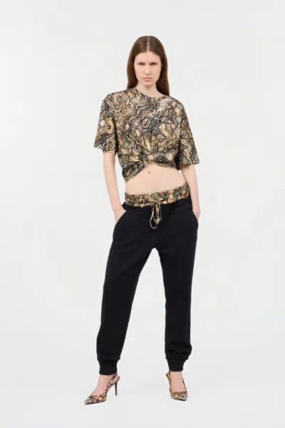 Roberto Cavalli Sporty Trousers With Python Print At Waist In 899 Black + 716 Marz