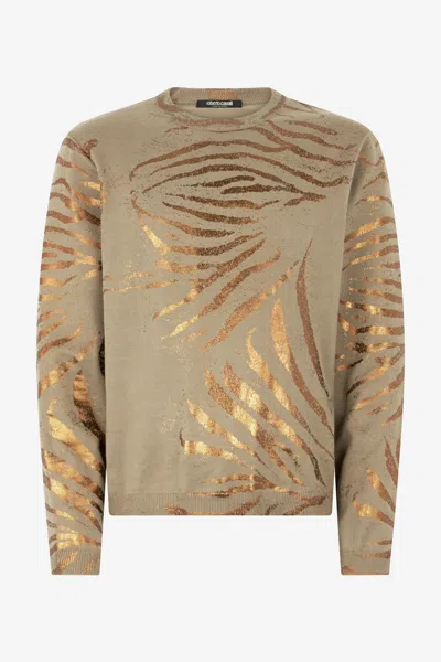 Roberto Cavalli Top With Golden Tiger Skin Motif In Light Brown