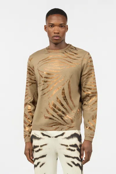 Roberto Cavalli Top With Golden Tiger Skin Motif In Light Brown
