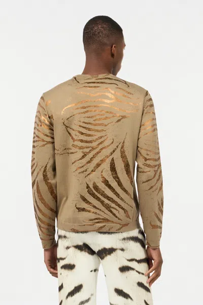 Roberto Cavalli Top With Golden Tiger Skin Motif In Light Brown
