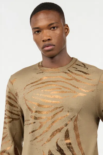 Roberto Cavalli Top With Golden Tiger Skin Motif In Light Brown