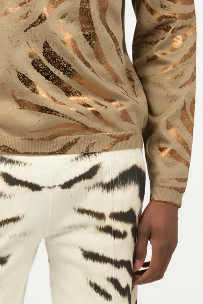 Roberto Cavalli Top With Golden Tiger Skin Motif In Light Brown