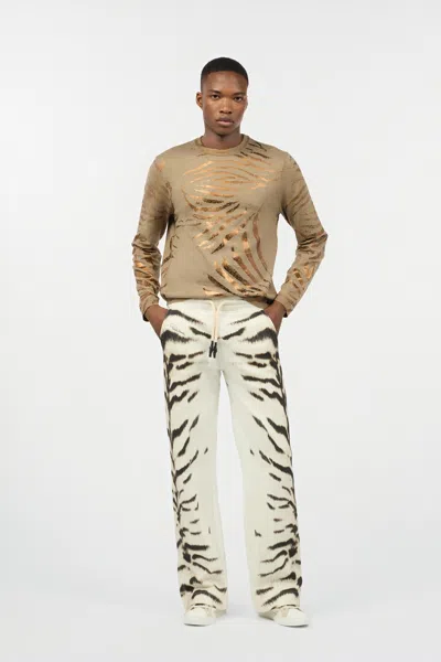 Roberto Cavalli Top With Golden Tiger Skin Motif In Light Brown