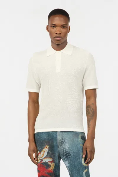 Roberto Cavalli Patterned-jacquard Polo Shirt In Ivory