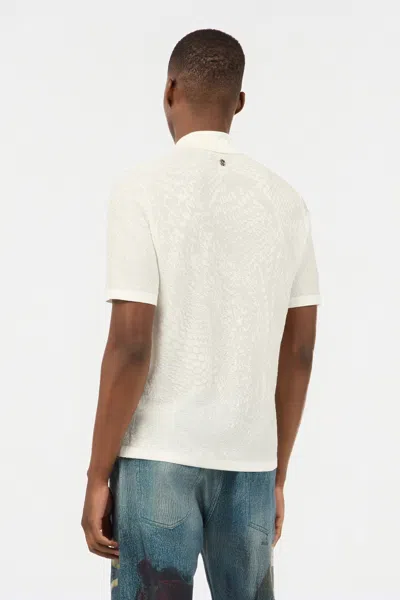 Roberto Cavalli Patterned-jacquard Polo Shirt In Ivory