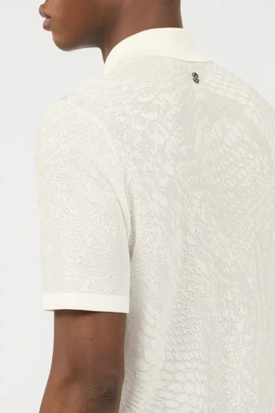 Roberto Cavalli Patterned-jacquard Polo Shirt In Ivory