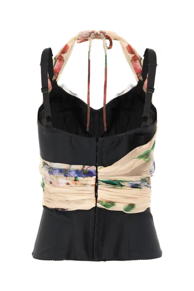 Dolce & Gabbana Flower Print Marquisette And Chiffon Bustier Top In Bouquetfioriantichifondonude