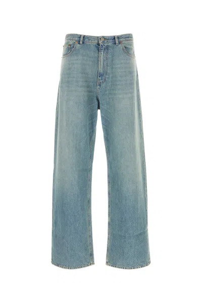 Valentino Stitched Belt Loops Straight Five-pocket Trousers In Blue
