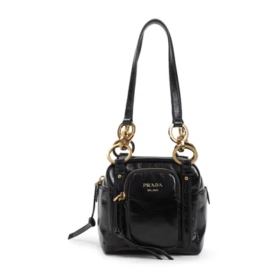 Prada Dangle Leather Top-handle Mini-bag In Black