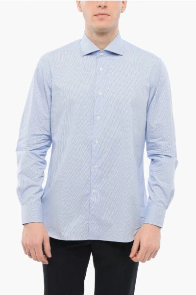 Corneliani Micro Checked Poplin Cotton Shirt In Blue