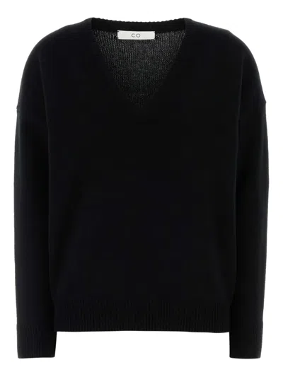 Co Cashmere V Neck Sweater In Black
