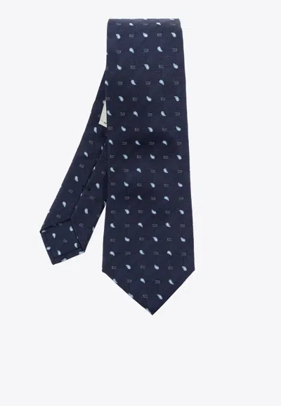 Etro Patterned Silk Tie In Navy