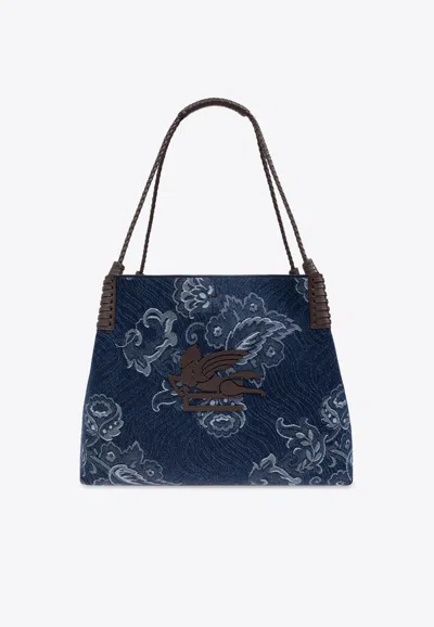 Etro Womens Denim Blue Scuro Libra Denim Shoulder Bag In Blue