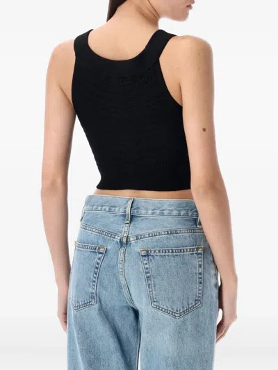 Balmain Cropped Boatneck Top Gold Buttons In Schwarz